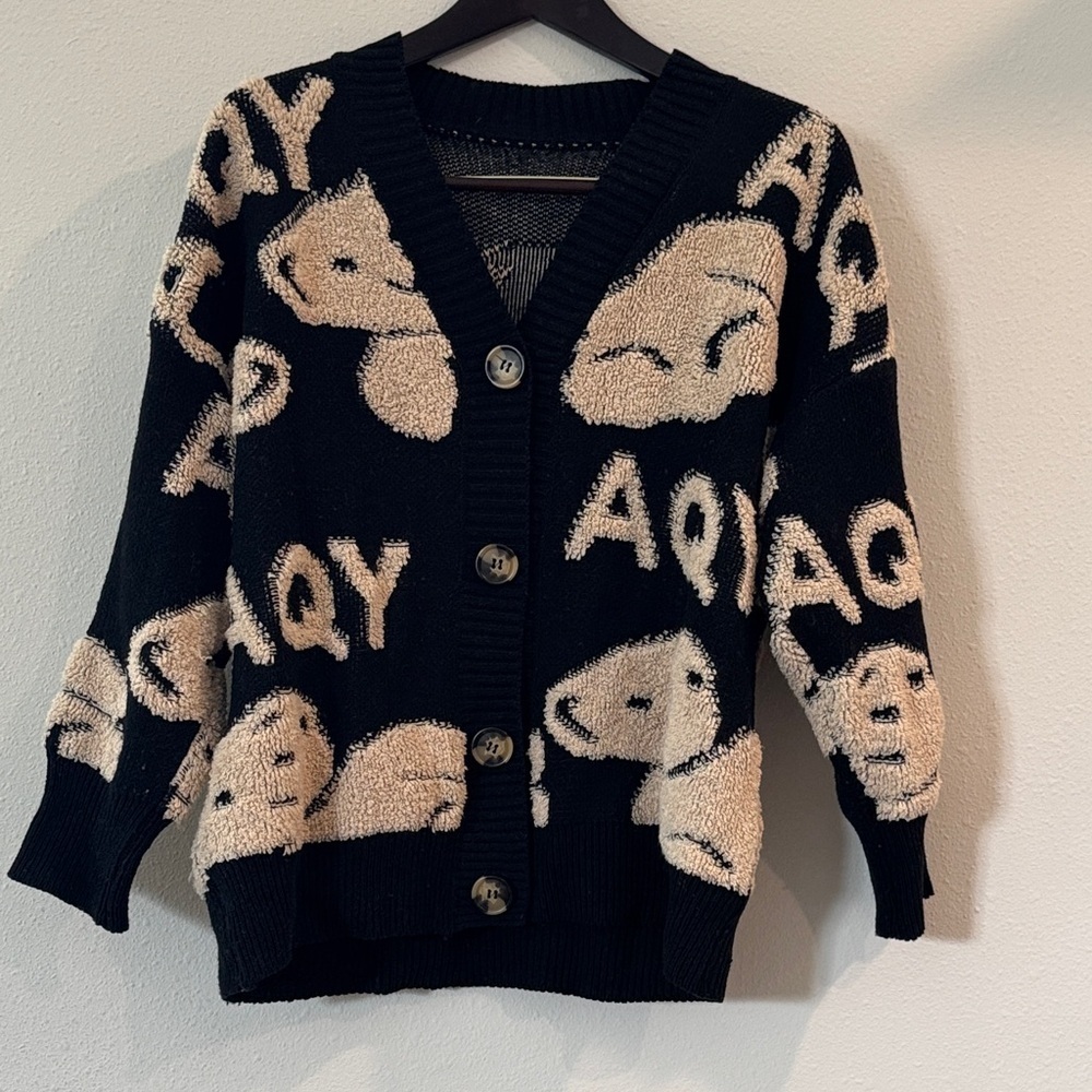 Black and Cream V-Neck Sweater